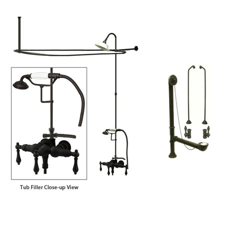 Oil Rubbed Bronze Clawfoot Tub Faucet Shower Kit with Enclosure Curtain Rod 19T5CTS