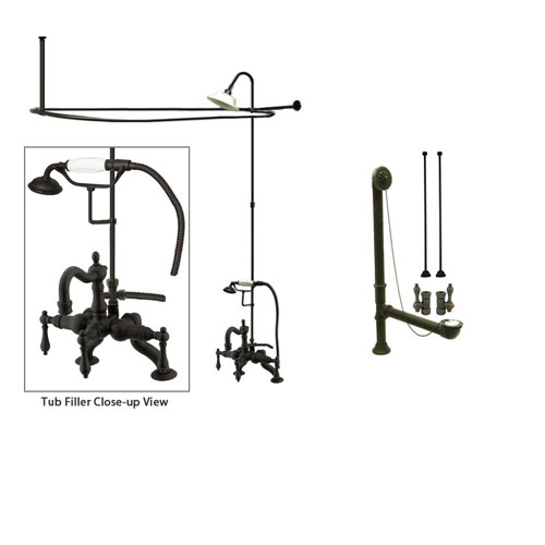 Oil Rubbed Bronze Clawfoot Tub Shower Faucet Kit with Enclosure Curtain Rod 2007T5CTS