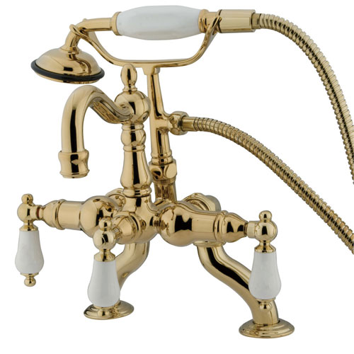 Kingston Polished Brass Deck Mount Clawfoot Tub Faucet w hand shower CC2011T2