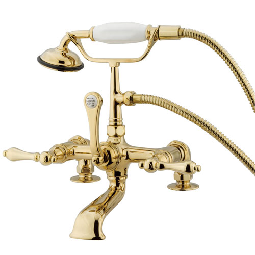 Kingston Polished Brass Deck Mount Clawfoot Tub Faucet w hand shower CC203T2