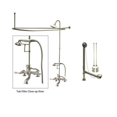 Satin Nickel Clawfoot Tub Faucet Shower Kit with Enclosure Curtain Rod 203T8CTS