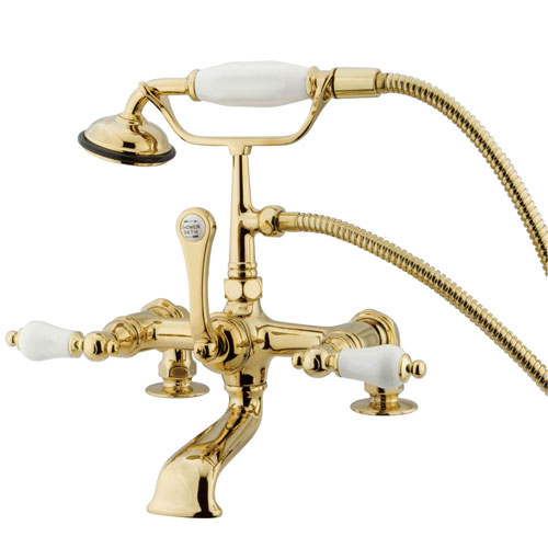 Kingston Polished Brass Deck Mount Clawfoot Tub Faucet w hand shower CC205T2