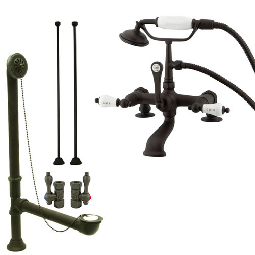Oil Rubbed Bronze Deck Mount Clawfoot Tub Faucet Package w Drain Supplies Stops CC207T5system