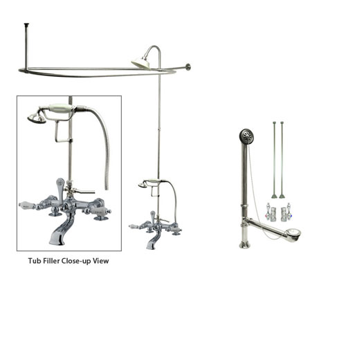 Chrome Clawfoot Tub Faucet Shower Kit with Enclosure Curtain Rod 208T1CTS