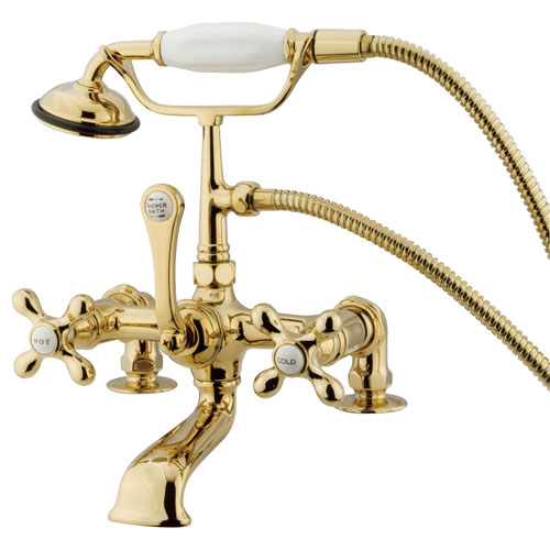 Kingston Polished Brass Deck Mount Clawfoot Tub Faucet w hand shower CC209T2