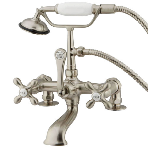 Qty (1): Kingston Brass Satin Nickel Deck Mount Clawfoot Tub Faucet w hand shower