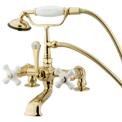 Qty (1): Kingston Polished Brass Deck Mount Clawfoot Tub Faucet w hand shower