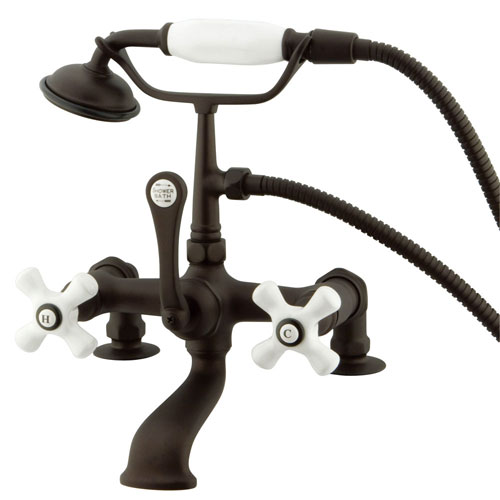 Qty (1): Kingston Oil Rubbed Bronze Deck Mount Clawfoot Tub Faucet w hand shower