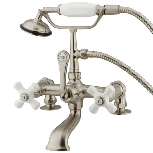 Qty (1): Kingston Brass Satin Nickel Deck Mount Clawfoot Tub Faucet w hand shower