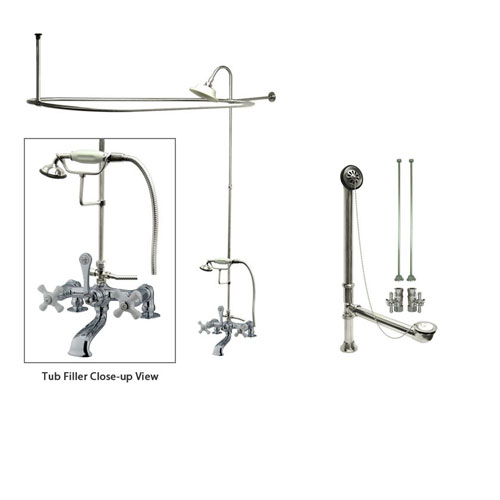 Chrome Clawfoot Tub Faucet Shower Kit with Enclosure Curtain Rod 212T1CTS