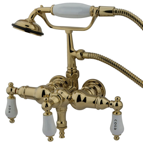 Kingston Polished Brass Wall Mount Clawfoot Tub Faucet w hand shower CC21T2