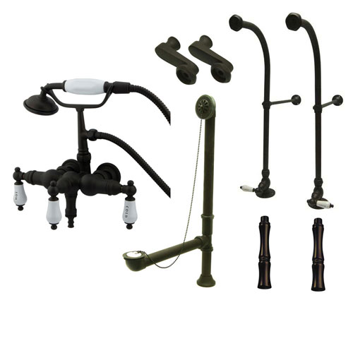 Freestanding Floor Mount Oil Rubbed Bronze Hot/Cold Porcelain Lever Handle Clawfoot Tub Filler Faucet with Hand Shower Package 21T5FSP