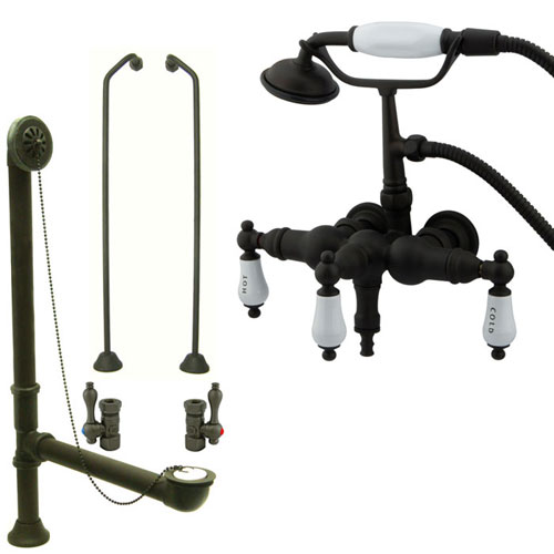 Oil Rubbed Bronze Wall Mount Clawfoot Bath Tub Faucet w Hand Shower Package CC21T5system