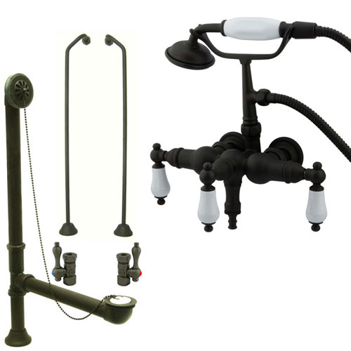 Oil Rubbed Bronze Wall Mount Clawfoot Bath Tub Faucet w Hand Shower Package CC23T5system
