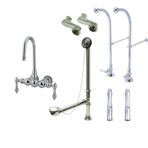 Freestanding Floor Mount Chrome Metal Lever Handle Clawfoot Tub Filler Faucet Package 2T1FSP