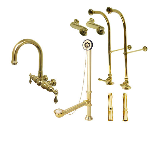 Freestanding Floor Mount Polished Brass Metal Lever Handle Clawfoot Tub Filler Faucet Package 3001T2FSP
