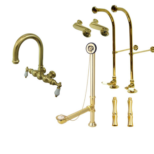 Freestanding Floor Mount Polished Brass White Porcelain Lever Handle Clawfoot Tub Filler Faucet Package 3005T2FSP