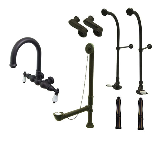 Freestanding Floor Mount Oil Rubbed Bronze White Porcelain Lever Handle Clawfoot Tub Filler Faucet Package 3005T5FSP