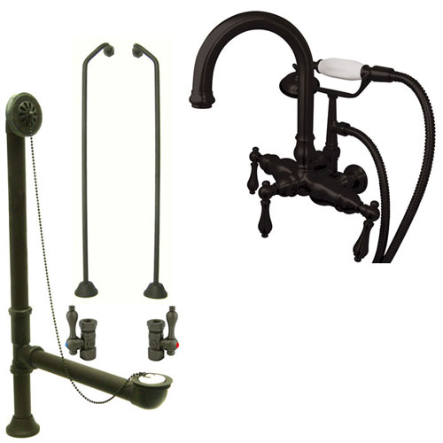 Oil Rubbed Bronze Wall Mount Clawfoot Tub Faucet Package w Drain Supplies Stops CC3013T5system