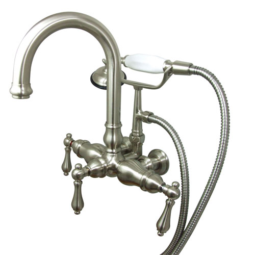 Qty (1): Kingston Satin Nickel Wall Mount Clawfoot Tub Faucet w hand shower