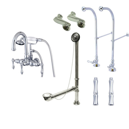 Freestanding Floor Mount Chrome Metal Lever Handle Clawfoot Tub Filler Faucet with Hand Shower Package 3014T1FSP