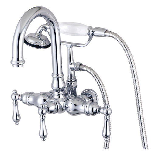 Qty (1): Kingston Brass Chrome Wall Mount Clawfoot Tub Faucet w hand shower