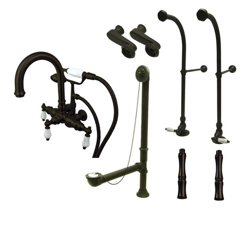 Freestanding Floor Mount Oil Rubbed Bronze Hot/Cold Porcelain Lever Handle Clawfoot Tub Filler Faucet with Hand Shower Package 3015T5FSP