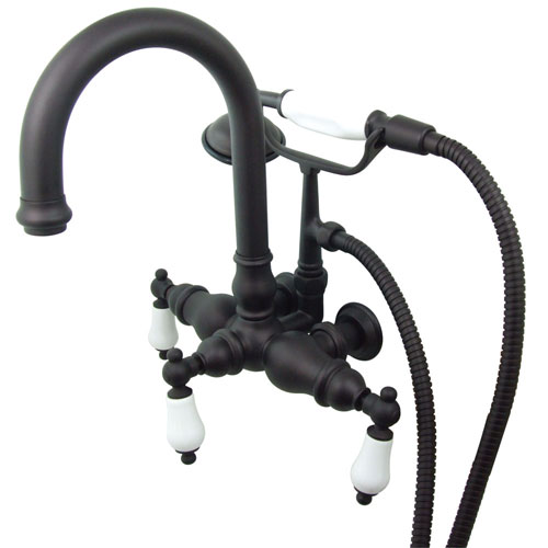 Kingston Oil Rubbed Bronze Wall Mount Clawfoot Tub Faucet w hand shower CC3017T5