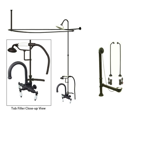 Oil Rubbed Bronze Clawfoot Tub Faucet Shower Kit with Enclosure Curtain Rod 3017T5CTS