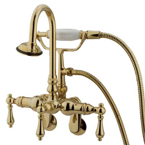 Kingston Polished Brass Wall Mount Clawfoot Tub Faucet w hand shower CC301T2