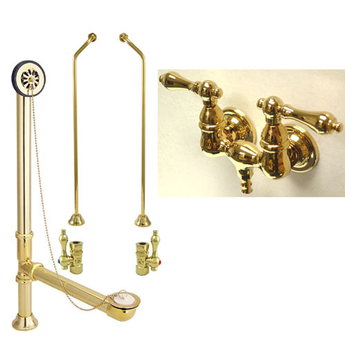 Polished Brass Wall Mount Clawfoot Bath Tub Filler Faucet Package CC31T2system