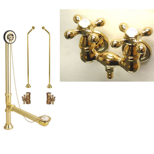 Polished Brass Wall Mount Clawfoot Bath Tub Filler Faucet Package CC37T2system