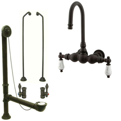 Oil Rubbed Bronze Wall Mount Clawfoot Tub Faucet Package w Drain Supplies Stops CC3T5system