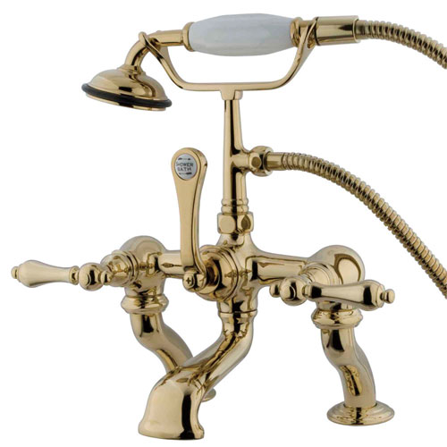 Qty (1): Kingston Polished Brass Deck Mount Clawfoot Tub Faucet w hand shower