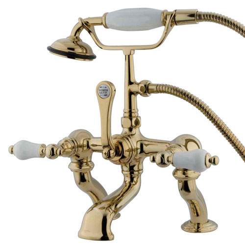 Kingston Polished Brass Deck Mount Clawfoot Tub Faucet w hand shower CC411T2