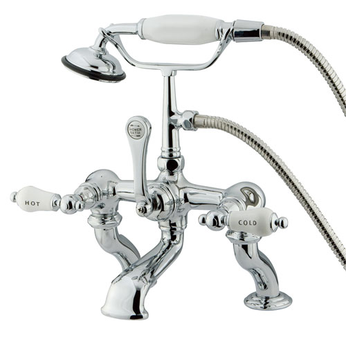 Qty (1): Kingston Brass Chrome Deck Mount Clawfoot Tub Faucet w hand shower