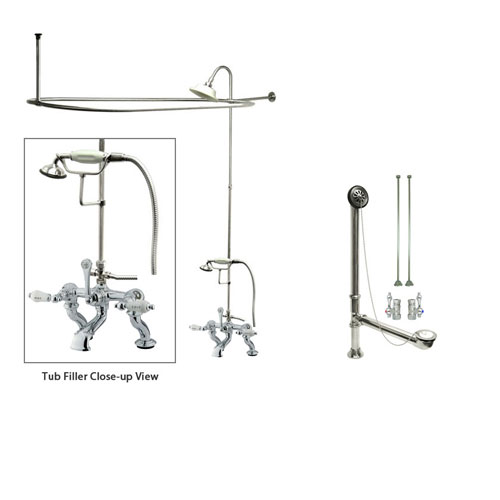 Chrome Clawfoot Tub Faucet Shower Kit with Enclosure Curtain Rod 414T1CTS