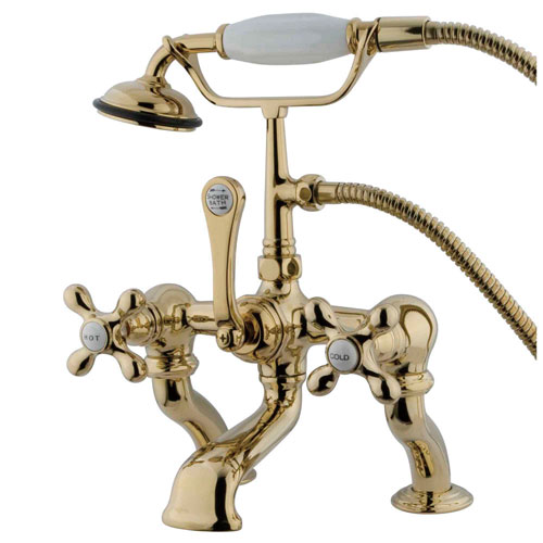Kingston Polished Brass Deck Mount Clawfoot Tub Faucet w hand shower CC415T2