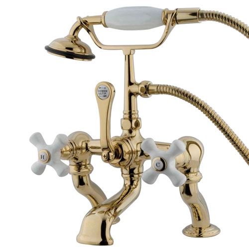 Kingston Polished Brass Deck Mount Clawfoot Tub Faucet w hand shower CC417T2