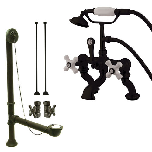 Oil Rubbed Bronze Deck Mount Clawfoot Tub Faucet Package w Drain Supplies Stops CC417T5system