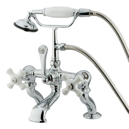 Qty (1): Kingston Brass Chrome Deck Mount Clawfoot Tub Faucet w hand shower