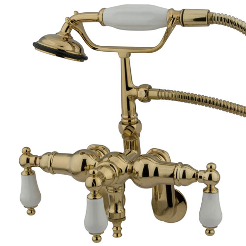 Kingston Polished Brass Wall Mount Clawfoot Tub Faucet w hand shower CC421T2