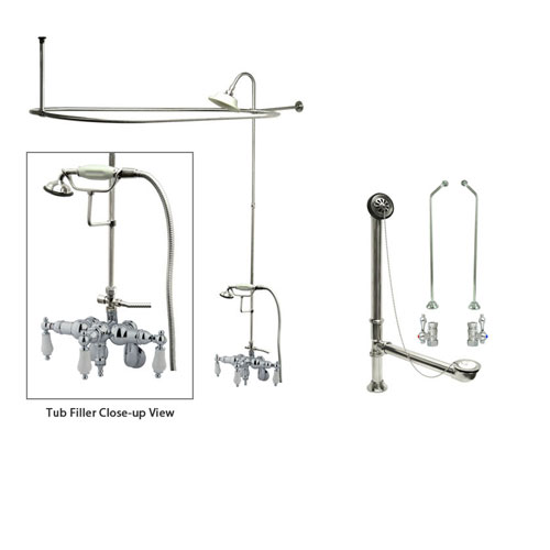 Chrome Faucet Clawfoot Tub Shower Kit with Enclosure Curtain Rod 422T1CTS