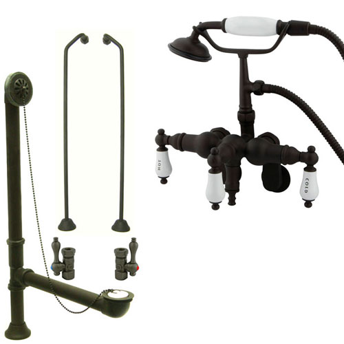 Oil Rubbed Bronze Wall Mount Clawfoot Tub Faucet w hand shower System Package CC423T5system