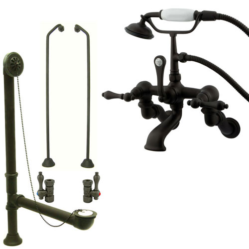 Oil Rubbed Bronze Wall Mount Clawfoot Tub Faucet Package w Drain Supplies Stops CC457T5system