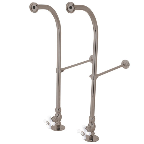 Qty (1): Satin Nickel Freestanding Supply Lines with Porcelain Cross Handle Stops