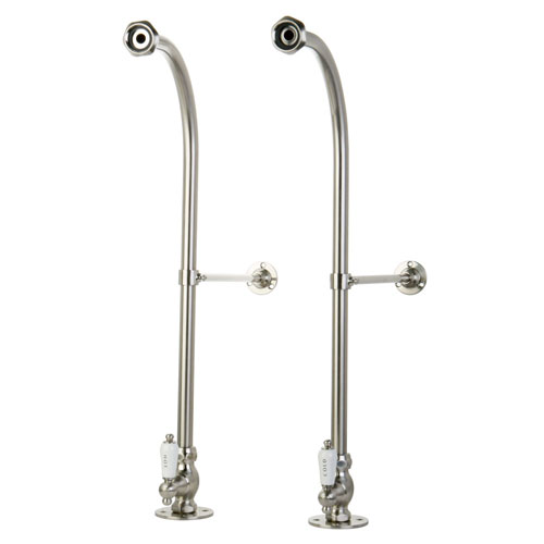 Qty (1): Kingston Satin Nickel Freestanding Bath tub Supply Lines with Stops