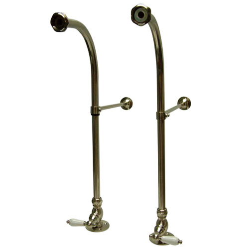 Qty (1): Satin Nickel Rigid Freestanding Supply Lines with Porcelain Lever Stops
