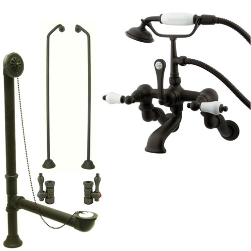 Oil Rubbed Bronze Wall Mount Clawfoot Tub Faucet Package w Drain Supplies Stops CC459T5system