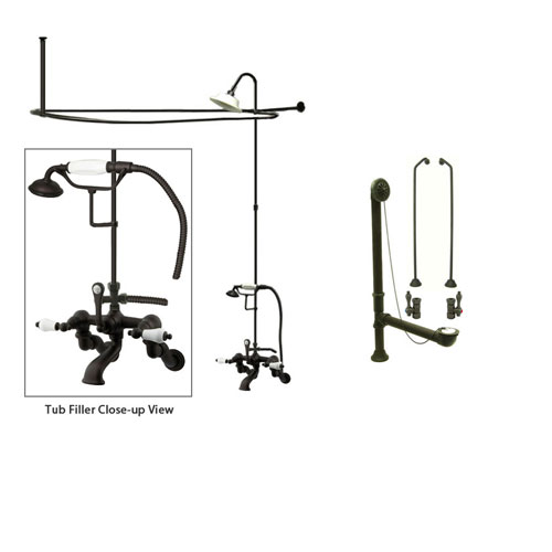 Oil Rubbed Bronze Clawfoot Tub Faucet Shower Kit with Enclosure Curtain Rod 459T5CTS